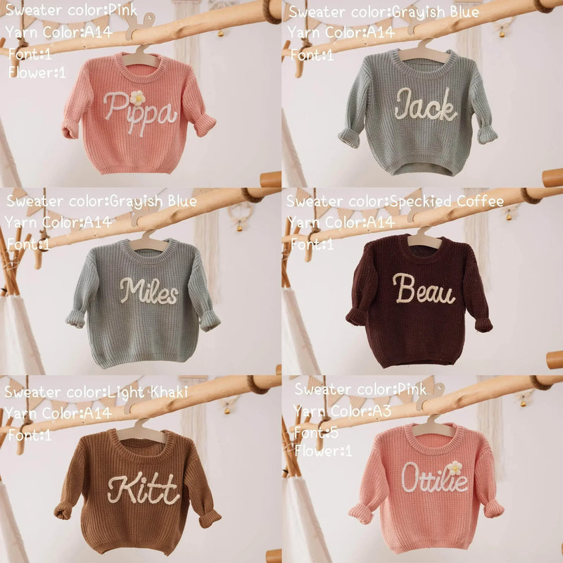 Cotton Hand embroidered Name Baby Sweater - IVORYNN