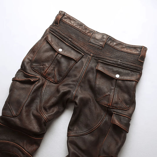 Cowhide Genuine LeatherSlim Sweatpants - IVORYNN