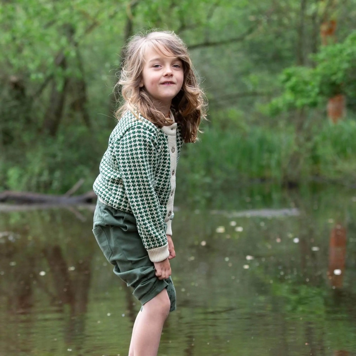 Cozy Organic Cotton Olive Striped Knitted Cardigan - IVORYNN