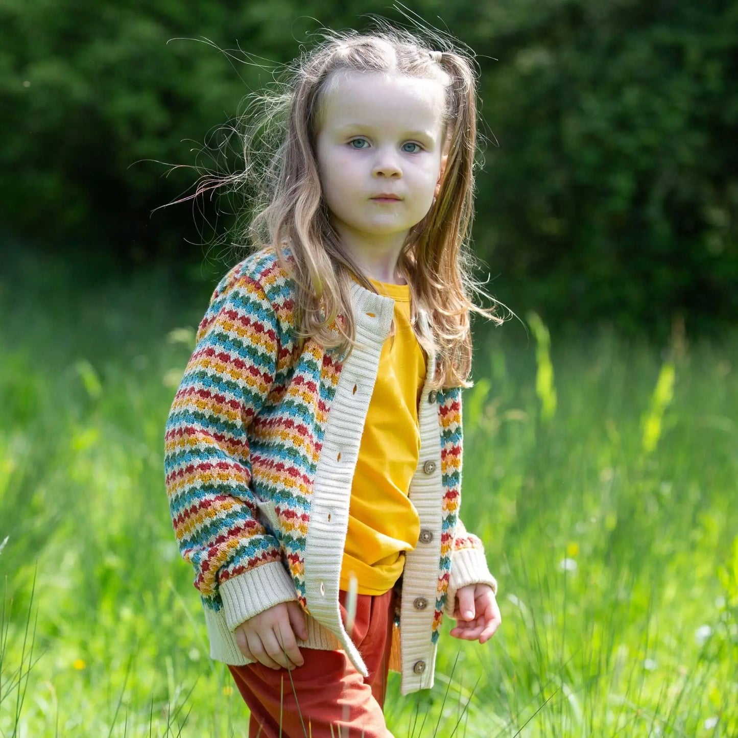 Cozy Organic Cotton Rainbow Days Knitted Cardigan for Infants & Kids