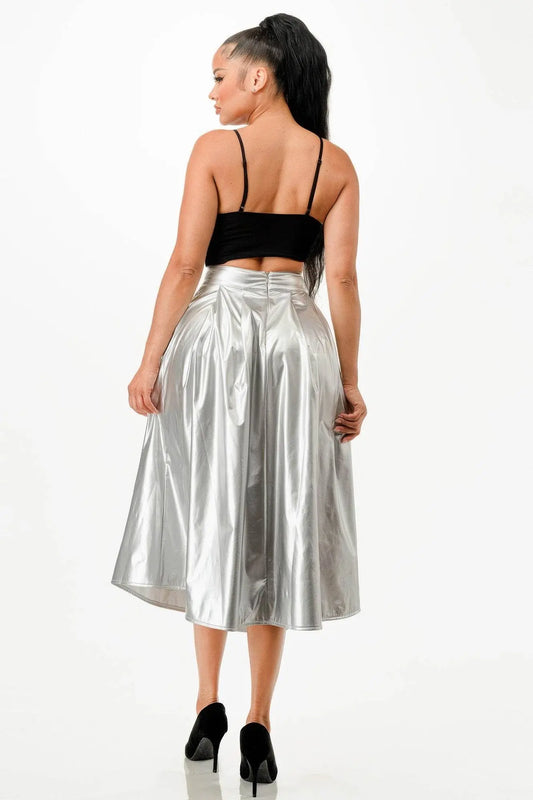 Distinctive shiny Midi Skirt With Pockets - IVORYNN
