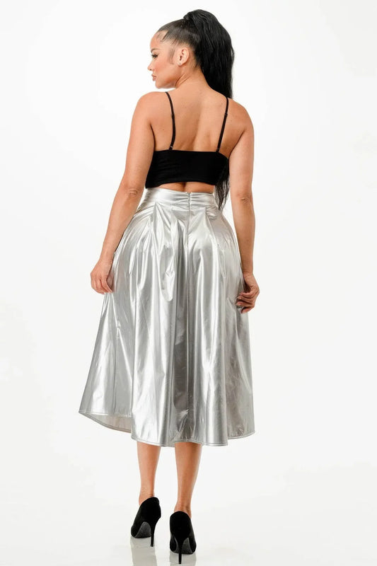 Distinctive shiny Midi Skirt With Pockets - IVORYNN