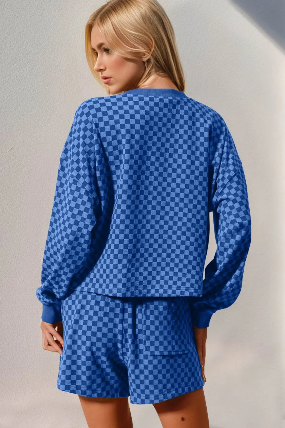 Double Take Checkered Half Button Top and Shorts Set - IVORYNN