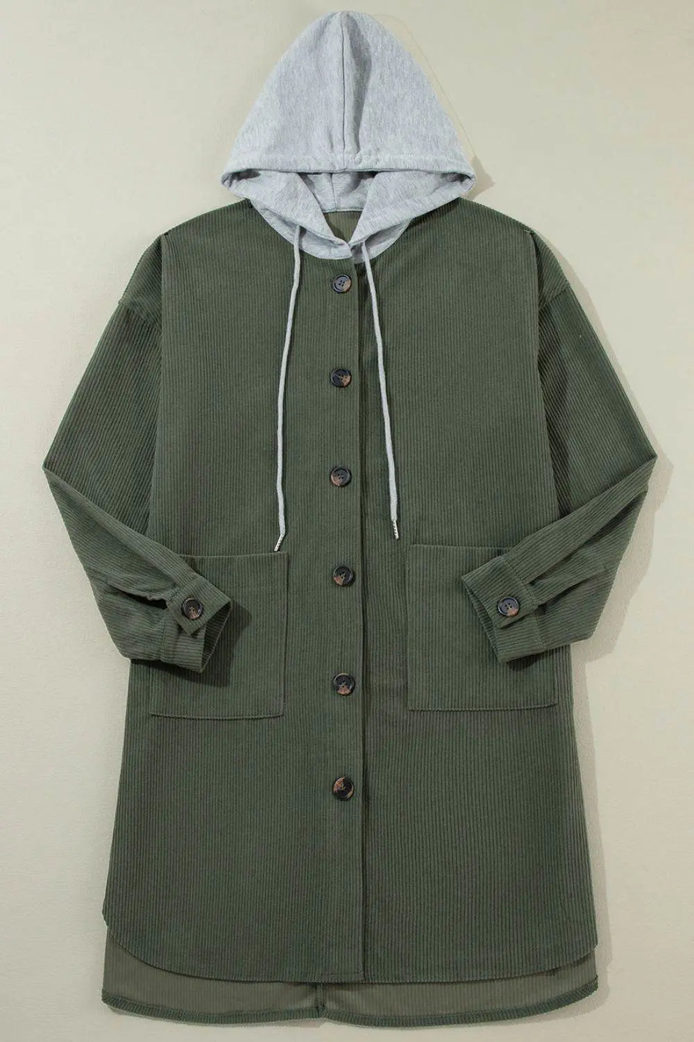 Drawstring Button Up Long Sleeve Hooded Jacket - IVORYNN