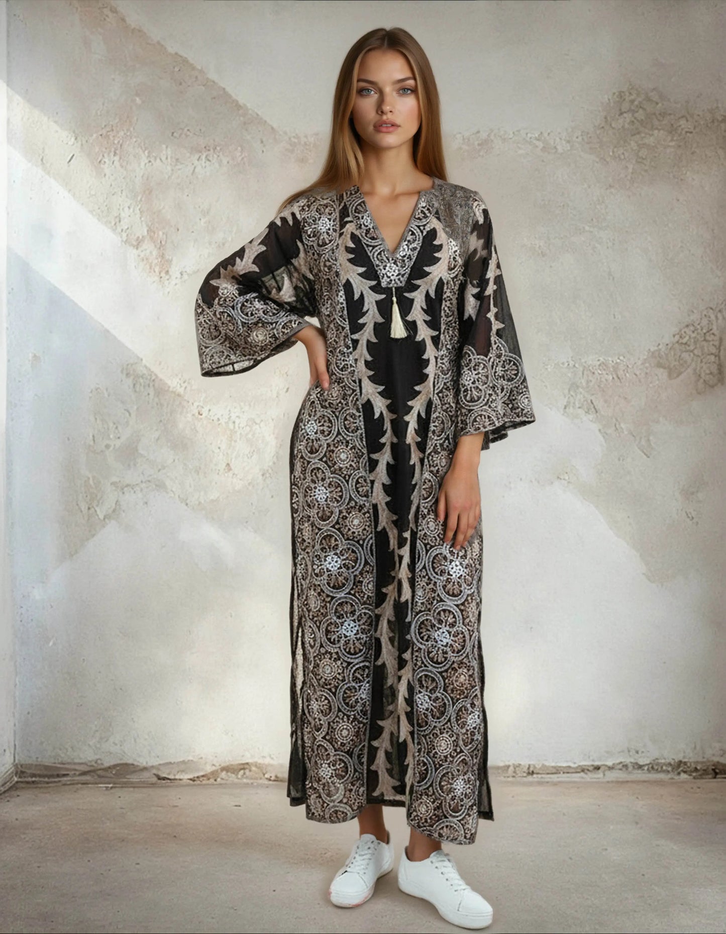 Elegant Embroidered Arab Loose Jalabiya - IVORYNN