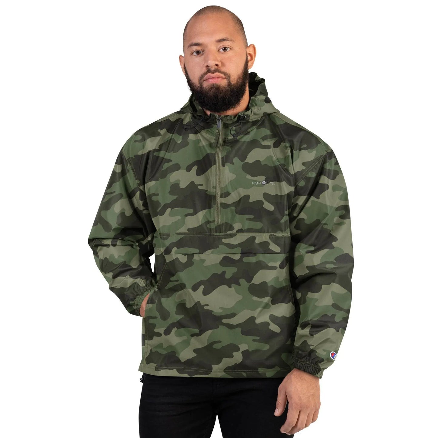 Embroidered Champion Packable Jacket - Army - IVORYNN