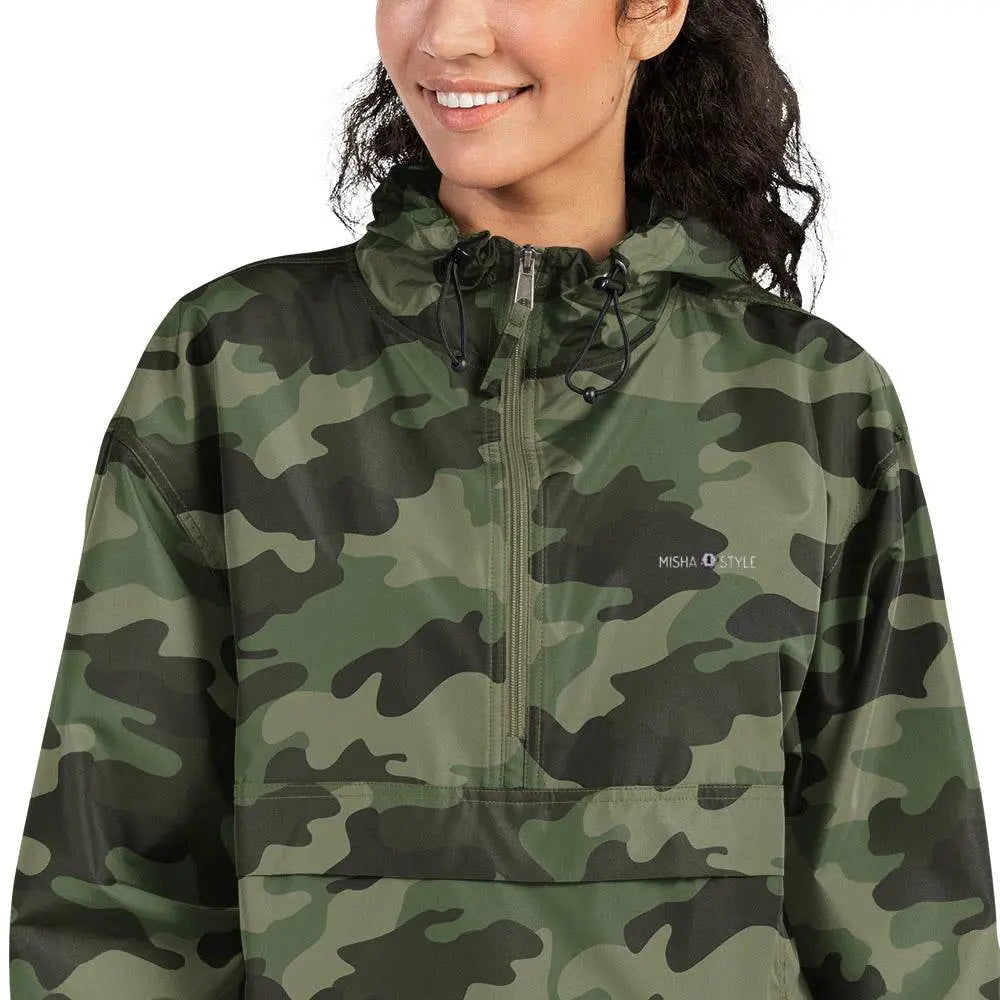 Embroidered Champion Packable Women Jacket - Army - IVORYNN