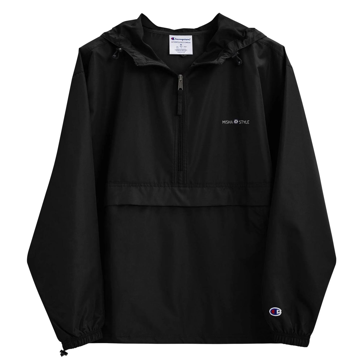Embroidered Champion Packable Women Jacket - Black - IVORYNN
