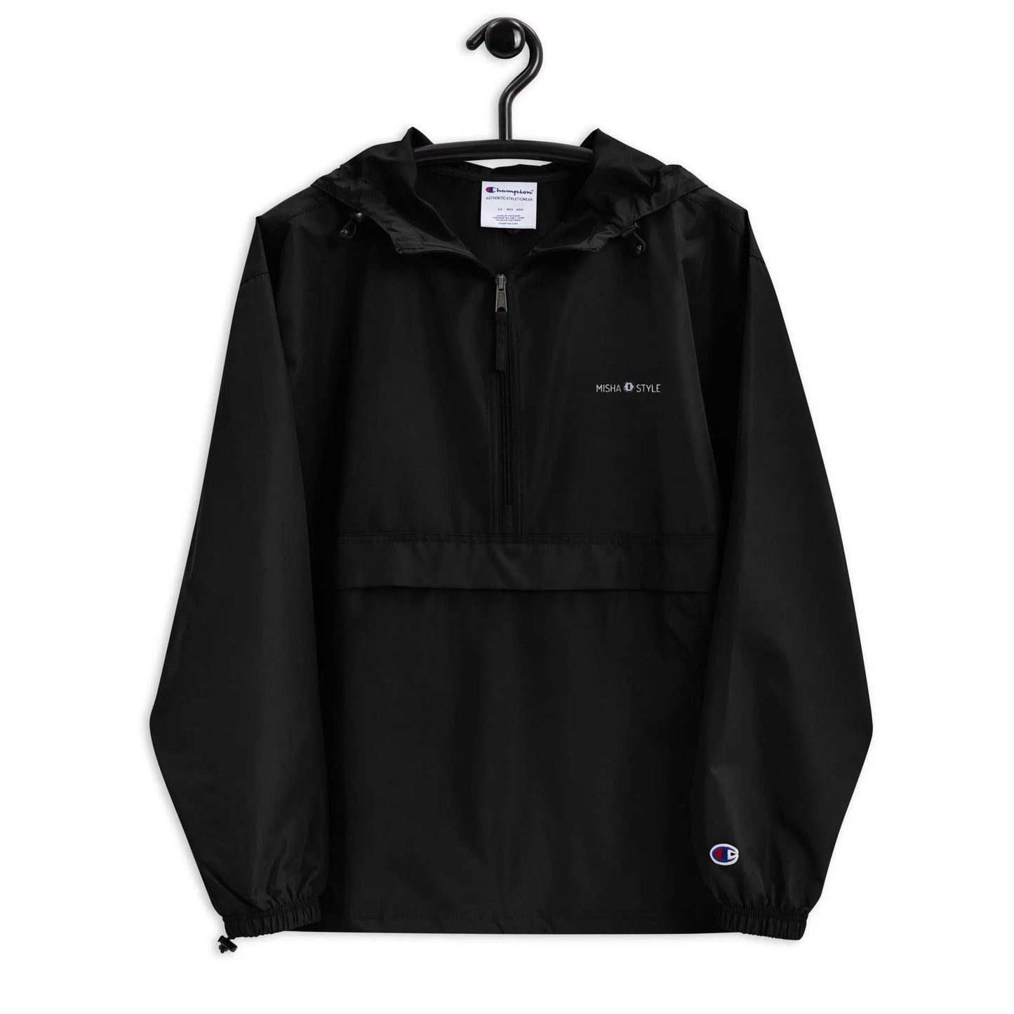 Embroidered Champion Packable Women Jacket - Black - IVORYNN