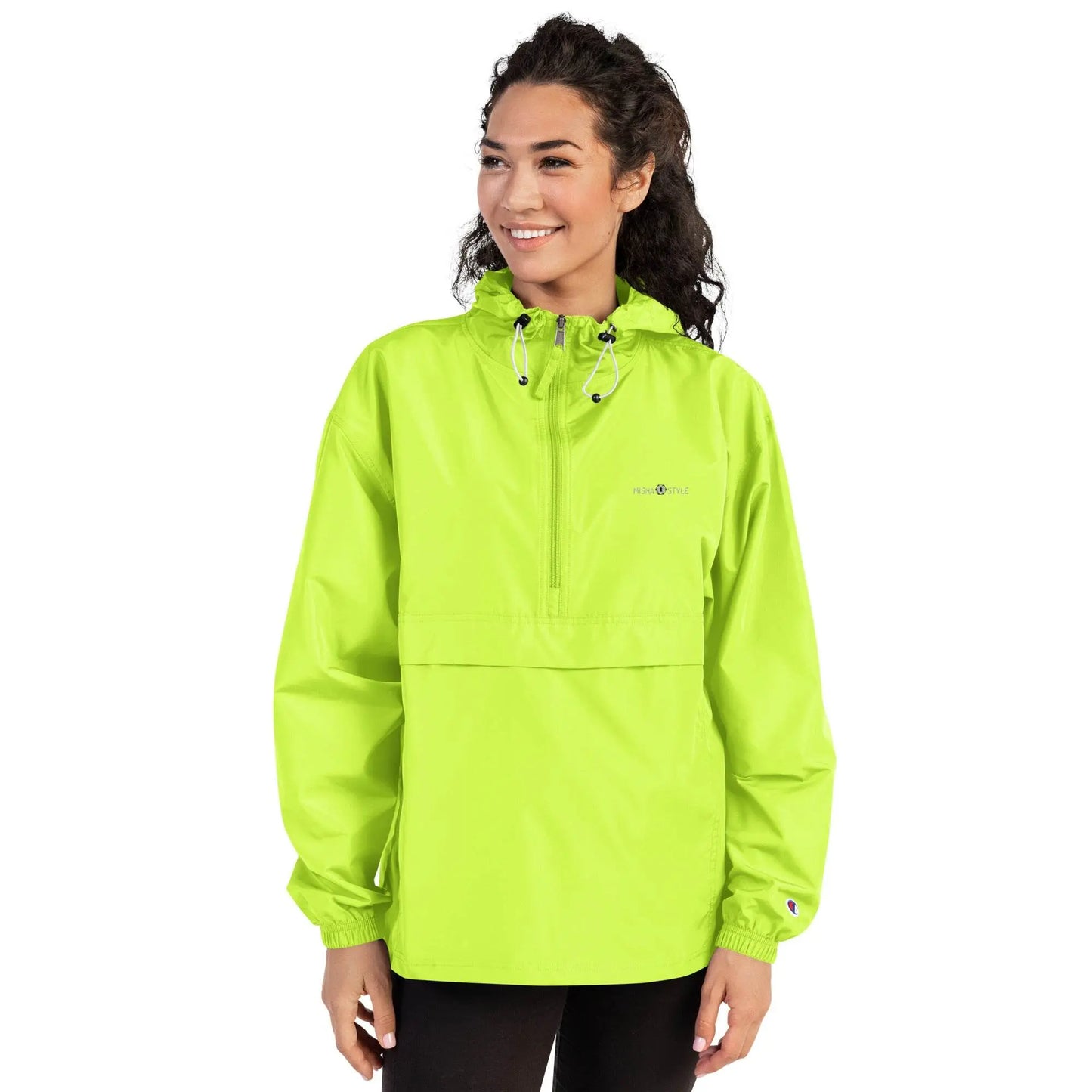 Embroidered Champion Packable Women Jacket - Neon - IVORYNN