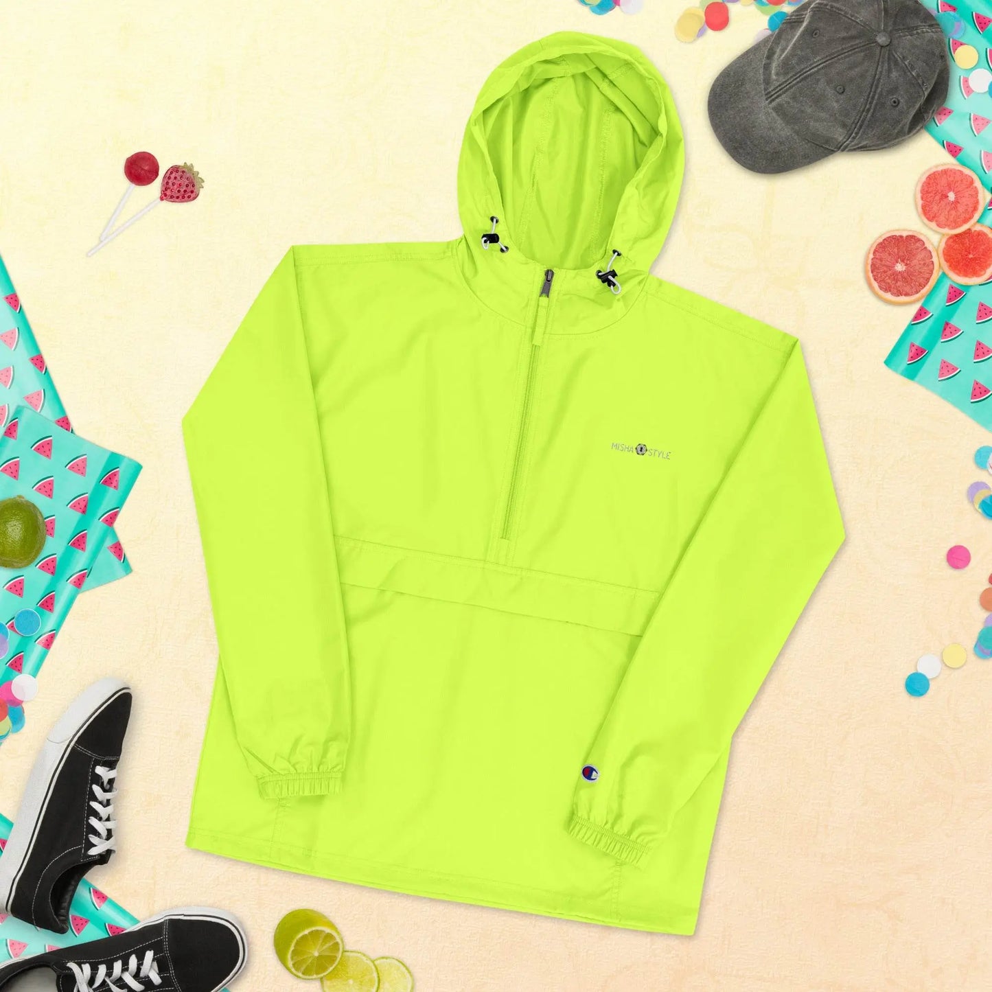 Embroidered Champion Packable Women Jacket - Neon - IVORYNN