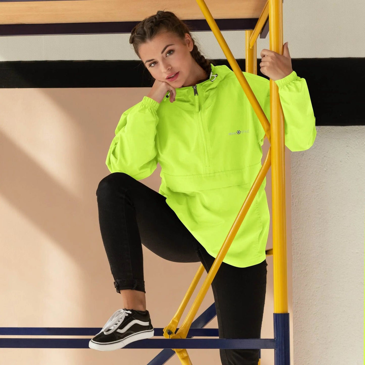 Embroidered Champion Packable Women Jacket - Neon - IVORYNN