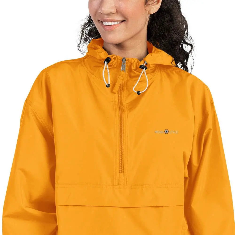 Embroidered Champion Packable Women Jacket - Orange - IVORYNN