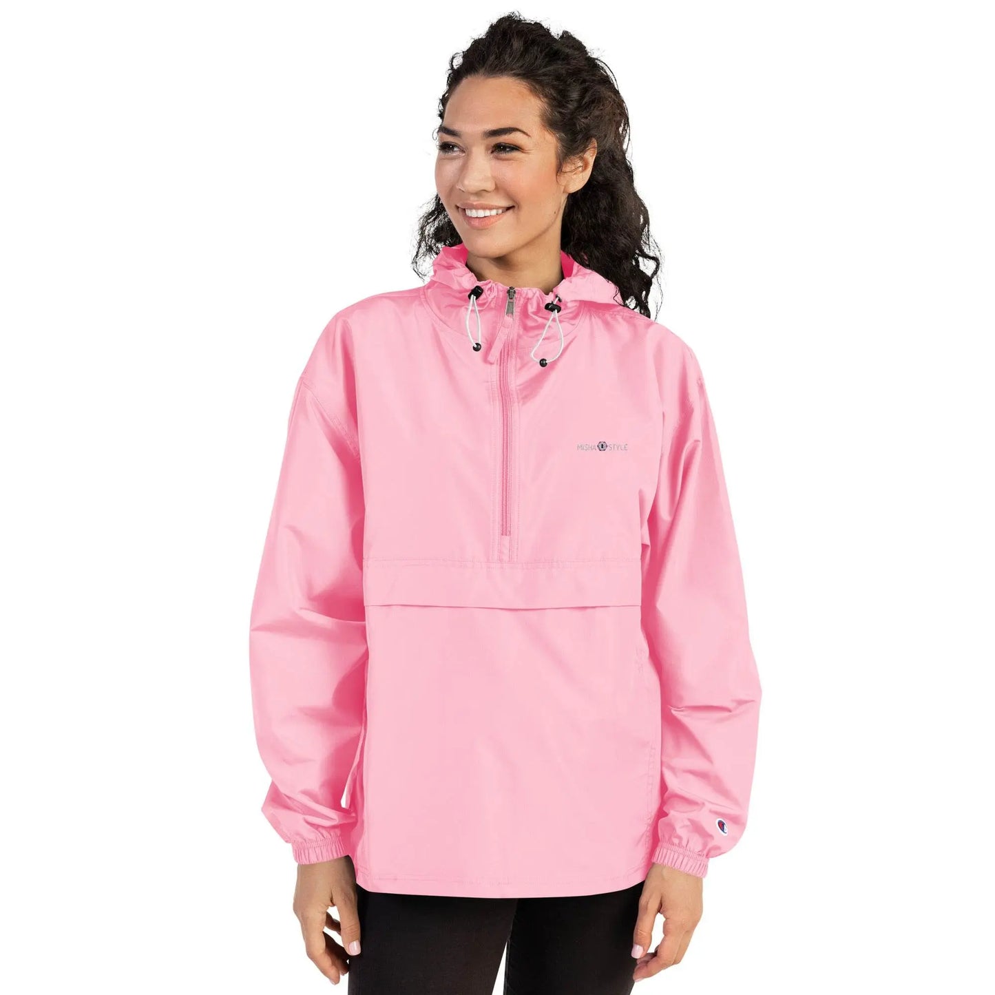 Embroidered Champion Packable Women Jacket - Pink - IVORYNN