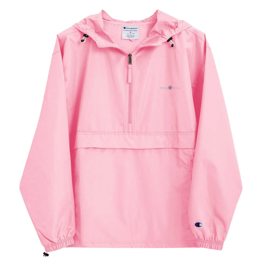Embroidered Champion Packable Women Jacket - Pink - IVORYNN
