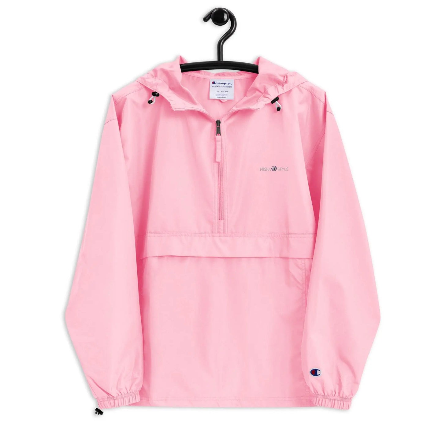 Embroidered Champion Packable Women Jacket - Pink - IVORYNN