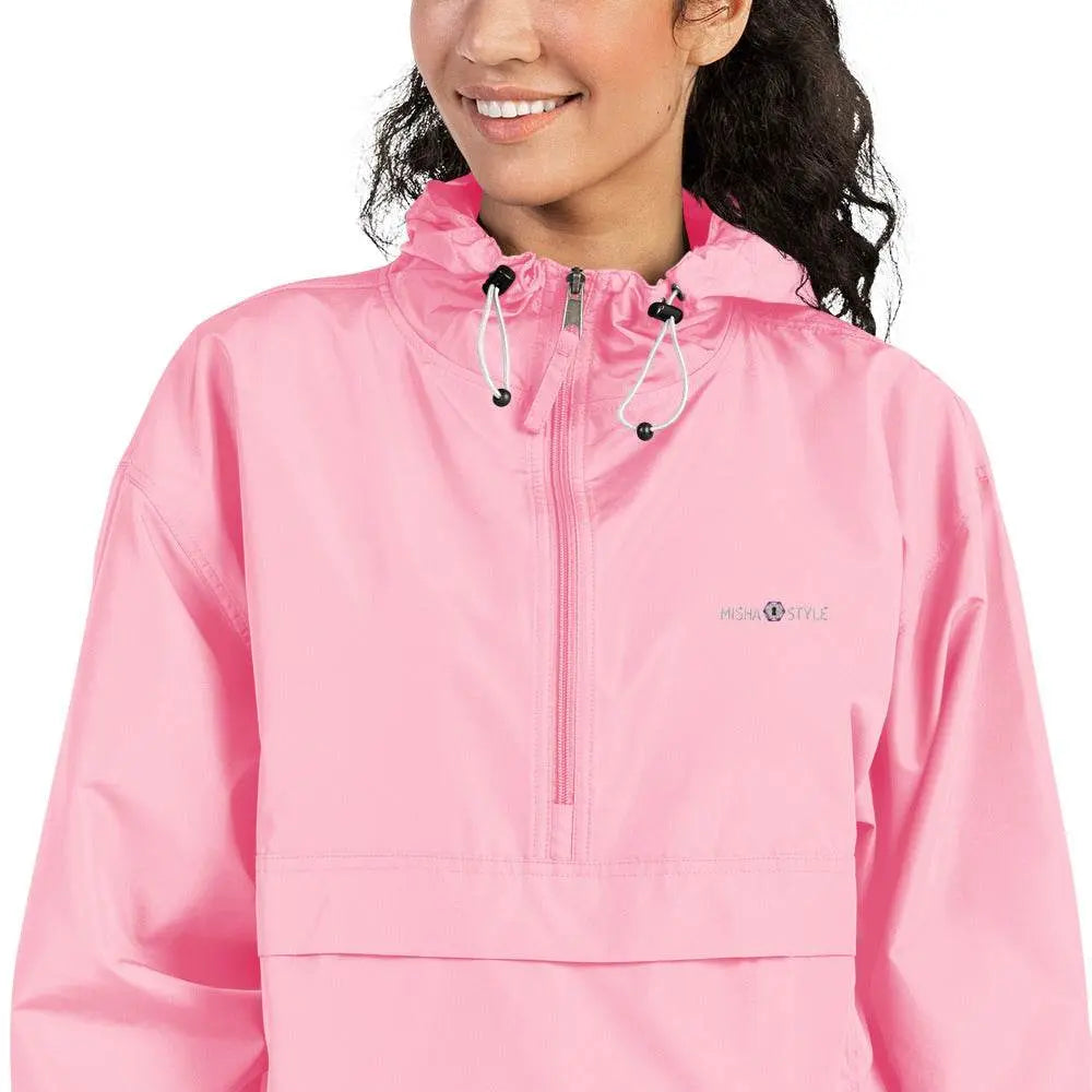 Embroidered Champion Packable Women Jacket - Pink - IVORYNN