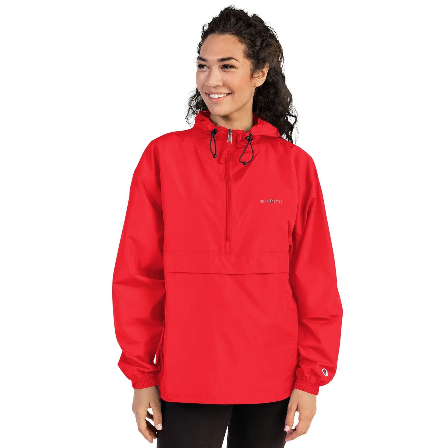 Embroidered Champion Packable Women Jacket - Red - IVORYNN