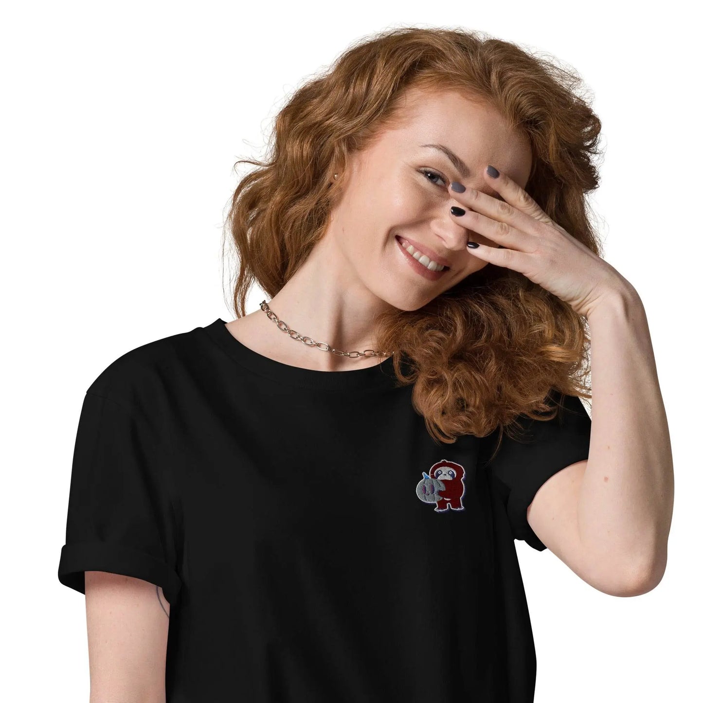 Embroidered Little Monkey organic cotton t-shirt - IVORYNN