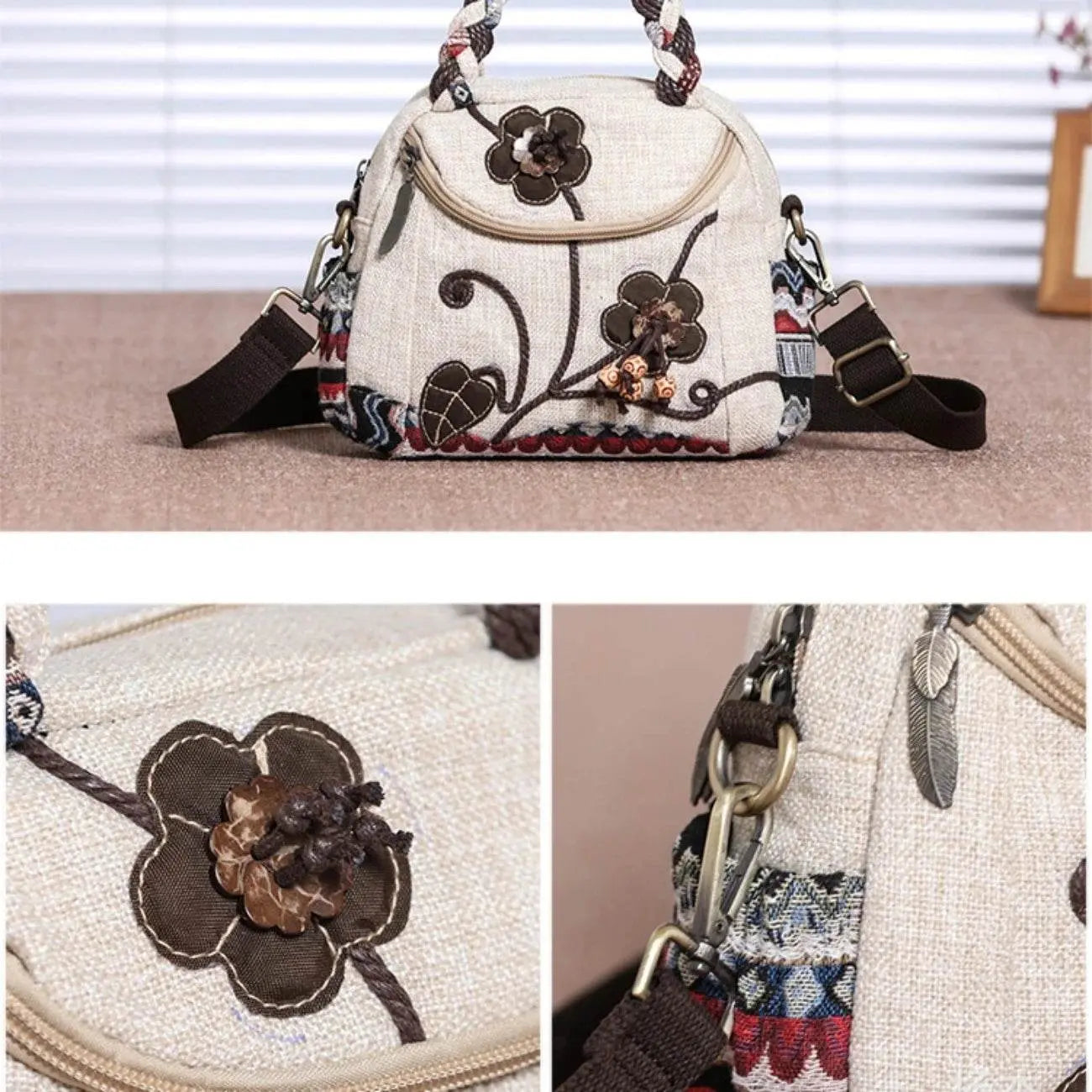 Embroidered Versatile Cloth Crossbody Bag - IVORYNN