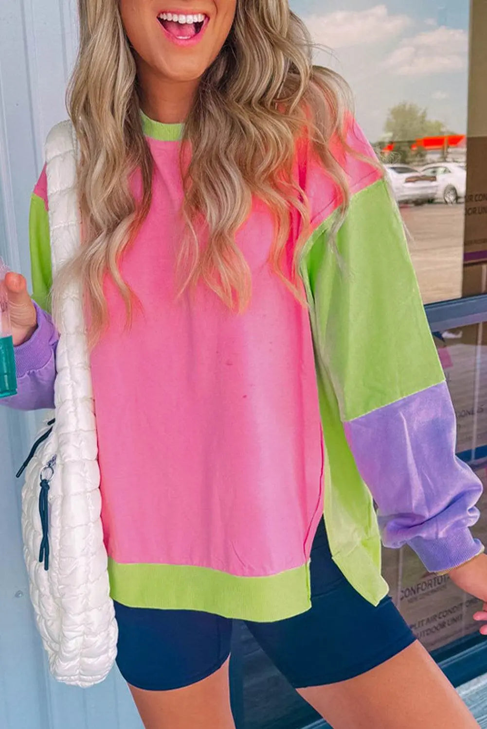 Exposed Seam Color Block Long Sleeve Sweatshirt - IVORYNN
