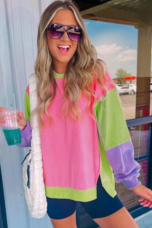 Exposed Seam Color Block Long Sleeve Sweatshirt - IVORYNN