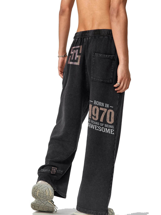 FANBE Acid Wash Straight Leg Pants - IVORYNN