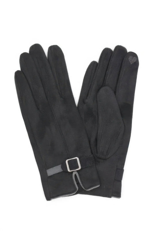 Faux Suede Band Smart Touch Gloves - IVORYNN