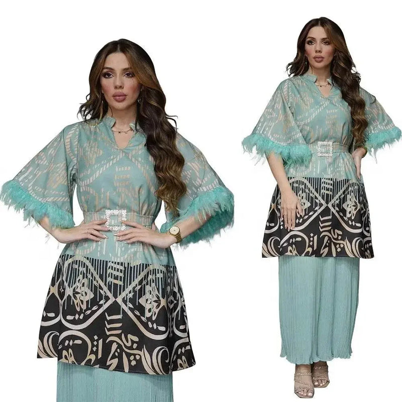 Feathers Sleeve Mesh Contrast Elegant Outfit - IVORYNN