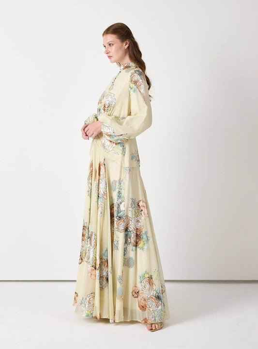 Floral Belted Devoré Velvet Effect Maxi Dress - IVORYNN