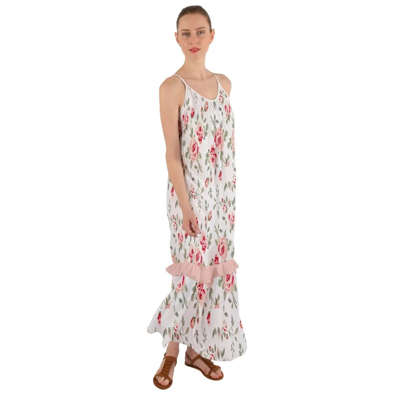 Floral Cami Maxi Ruffle Chiffon Dress - IVORYNN