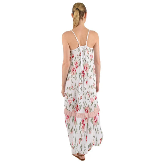 Floral Cami Maxi Ruffle Chiffon Dress - IVORYNN