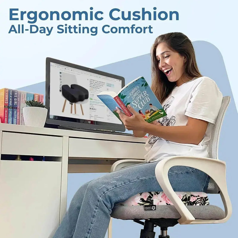 Floral Orthopedic Memory Foam Seat Black Cushion - IVORYNN