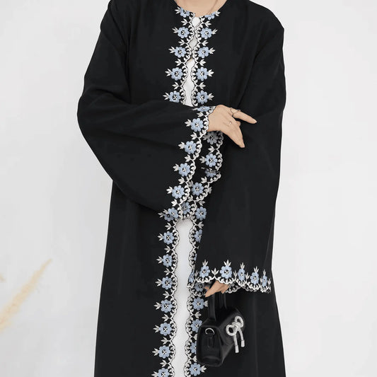 Flower Embroidery Luxury Open Abaya - IVORYNN