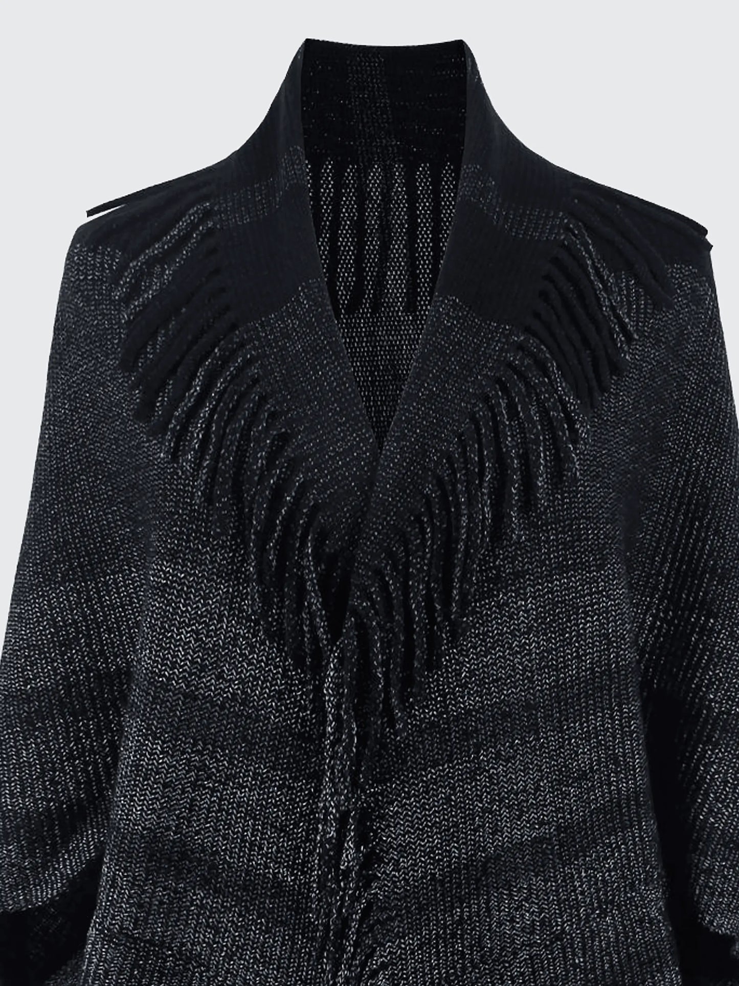 Fringe Detail Open Front Knitted Poncho - IVORYNN