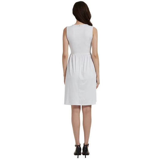 Gold buttons Sleeveless White Dress With Pocket - IVORYNN