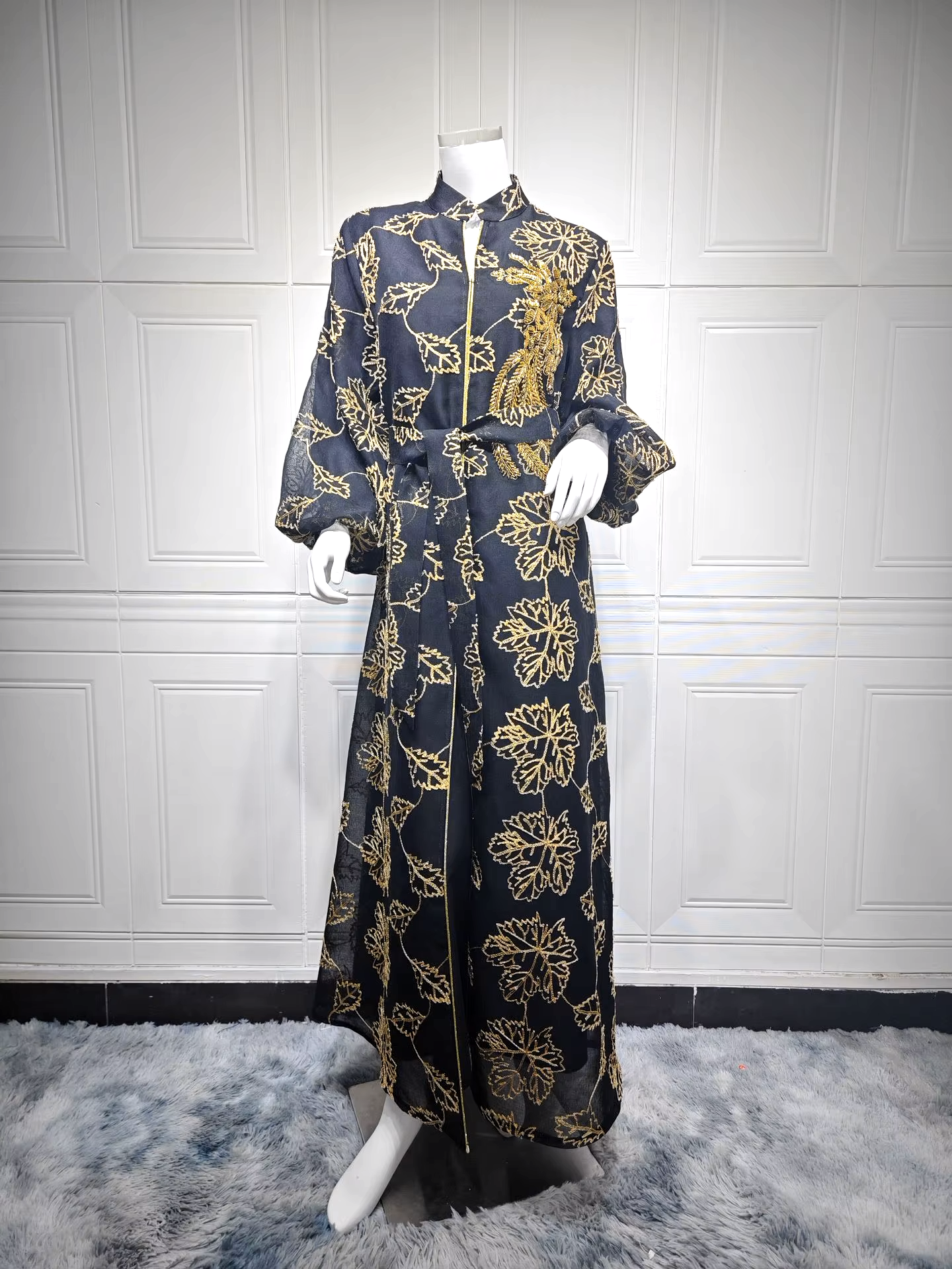 Luxury Bead Burning Flower Evening Dress
