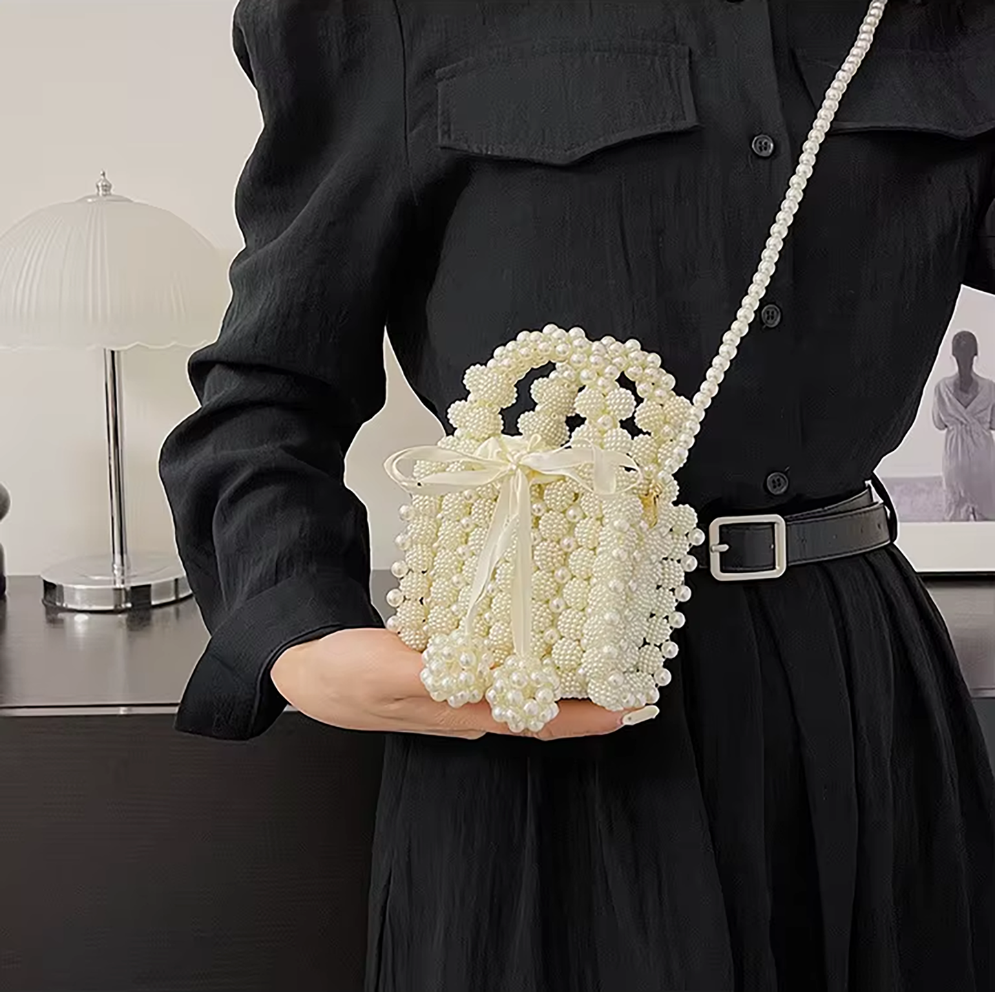 Bow Pearl Bead Handwoven Crossbody