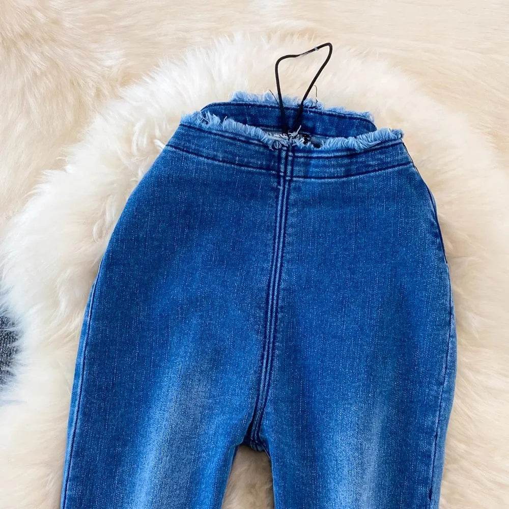 High Waisted Slim Wide Micro Flared Jeans - IVORYNN
