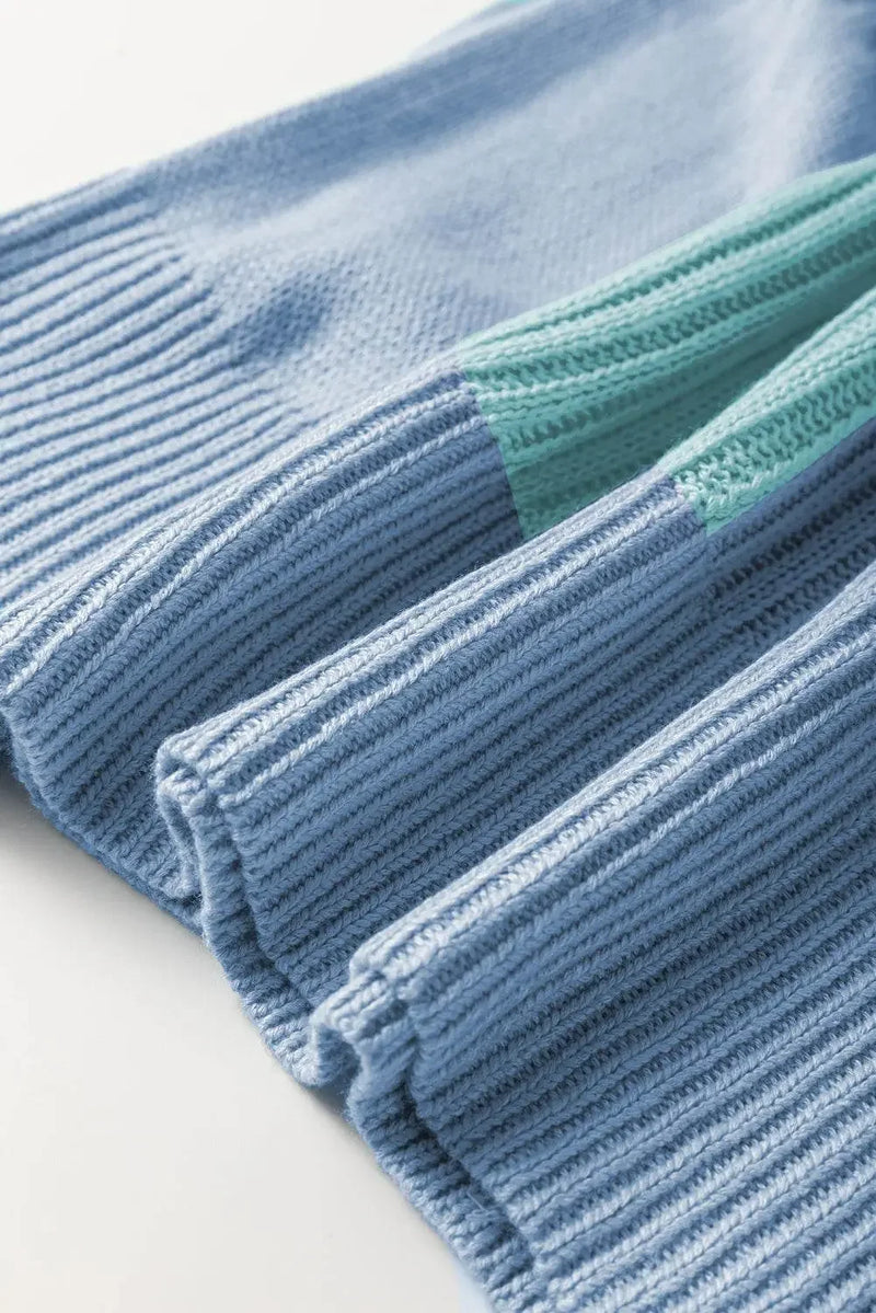 Khaki Checkered Color Block Crew Neck Short Sleeve Sweater - IVORYNN