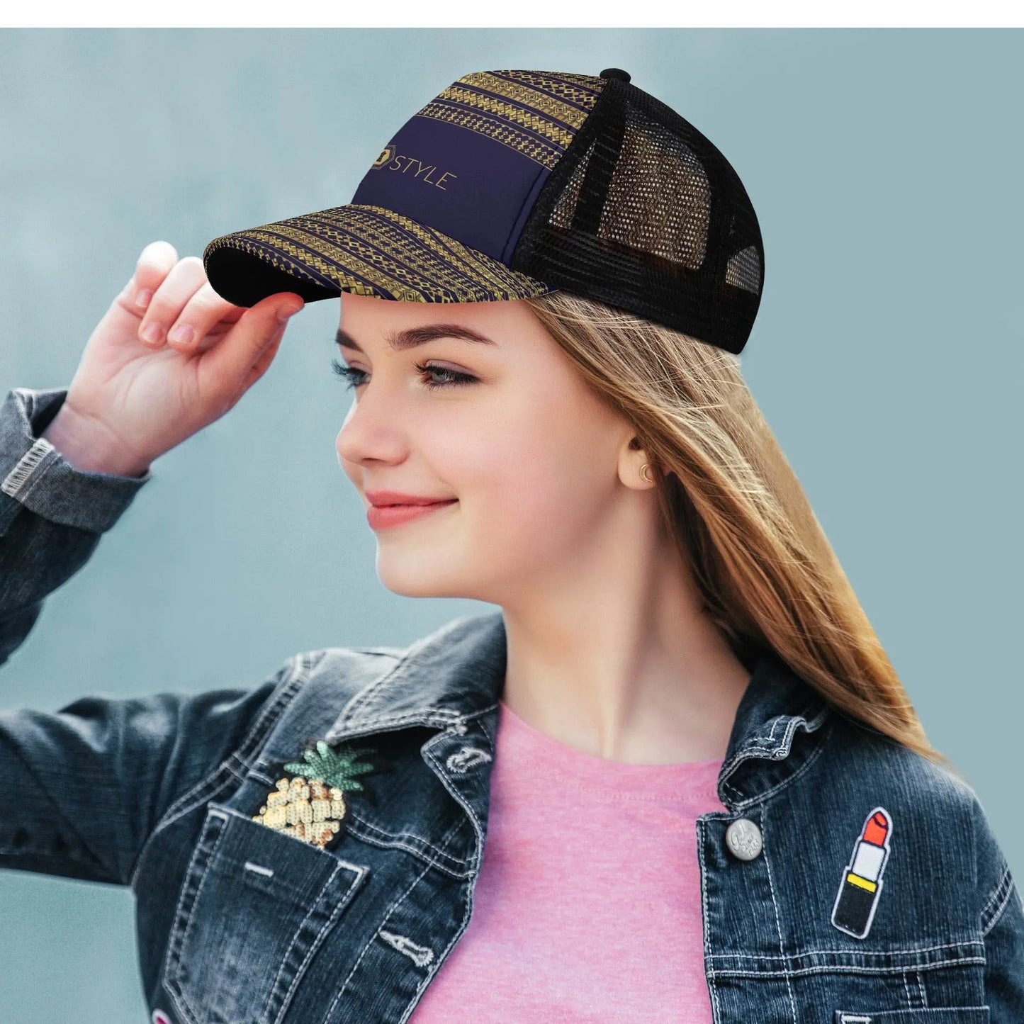 Kids Solo Pattern Mesh Trucker Dark Blue Hats - IVORYNN