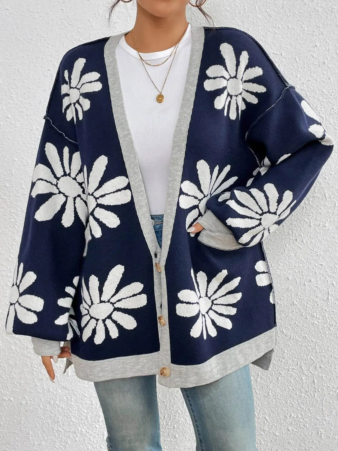 Knitted Dropped Shoulder Long Sleeve Cardigan - IVORYNN