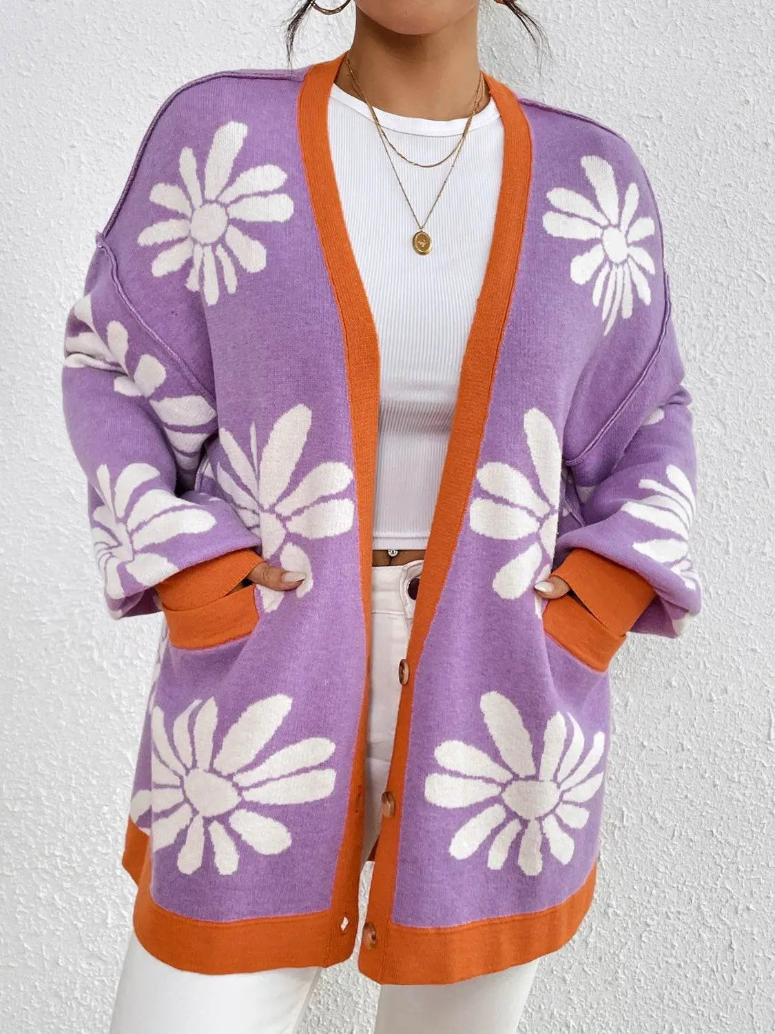 Knitted Dropped Shoulder Long Sleeve Cardigan - IVORYNN