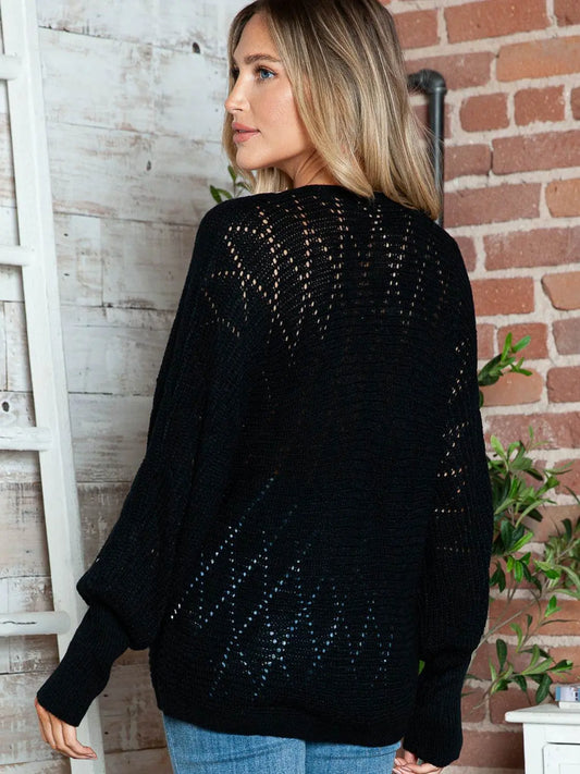 Lace Detail V-Neck Long Sleeve Sweater - IVORYNN