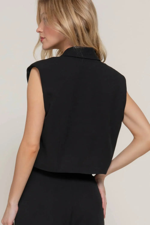 Lapel Collar W shoulder Black Pads Vest - IVORYNN