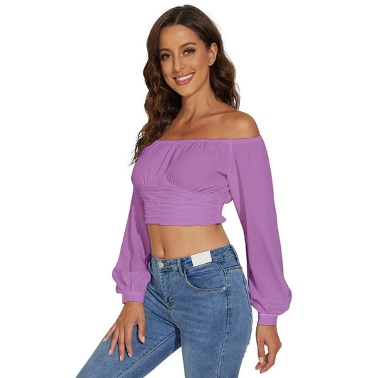 Long Sleeve Crinkled Weave Crop Top - Pearly Purple - IVORYNN