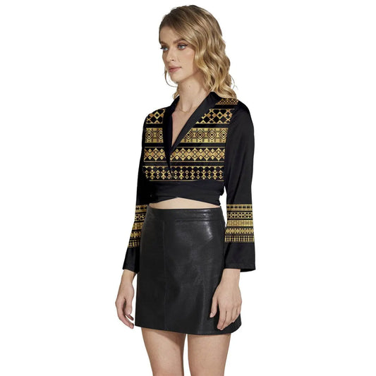 Long Sleeve Tie Back Satin Wrap Top - IVORYNN