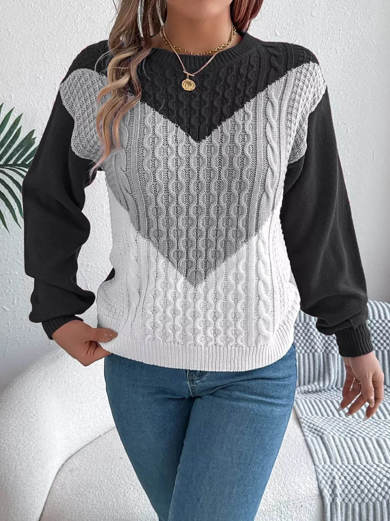 Long Sleeves Warm Cable Dark Gray Knit Sweater - IVORYNN