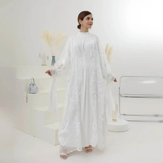 Luxury Embroidery Organza Kaftan Abaya - IVORYNN
