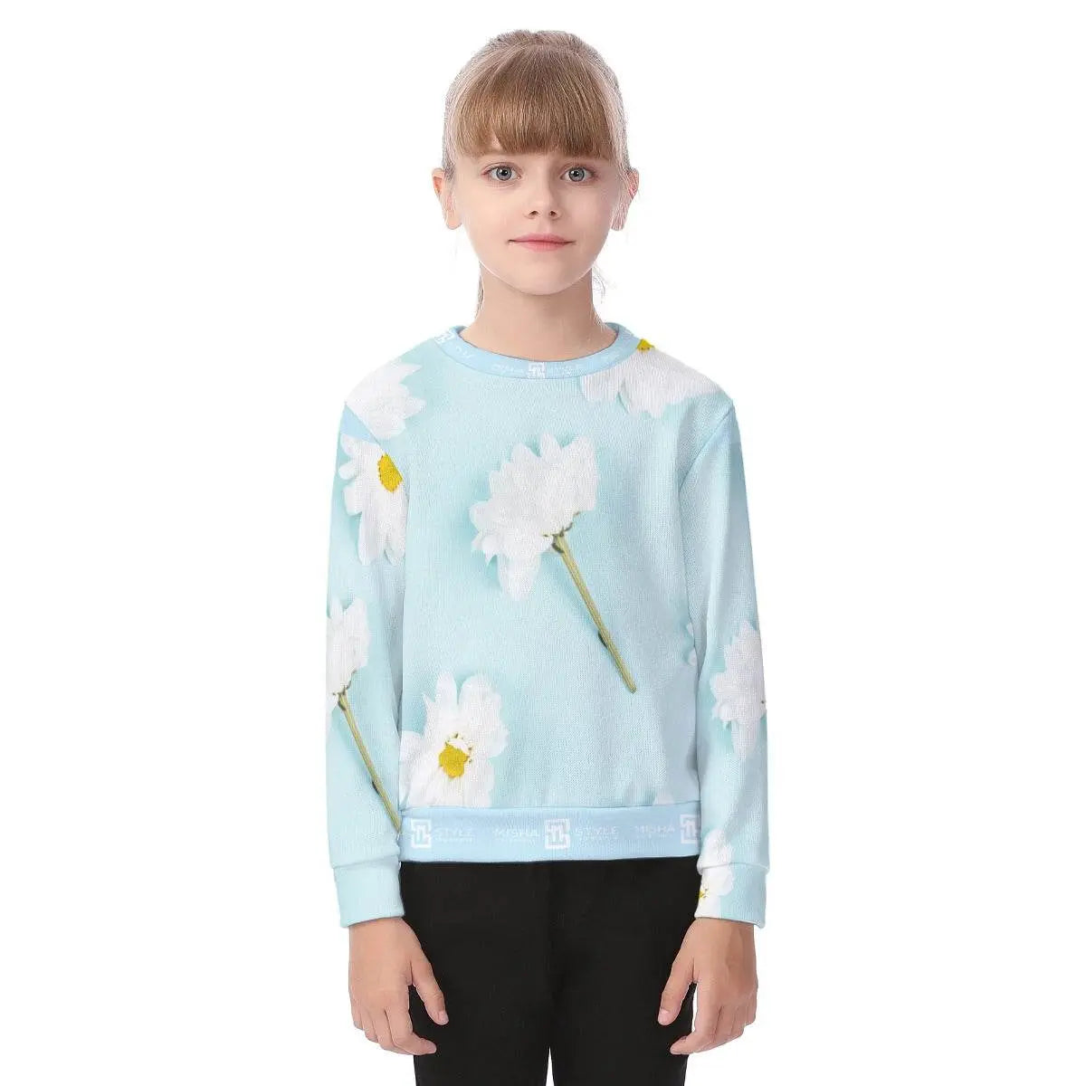Luxury Floral Baby Blue Kids Sweater - IVORYNN